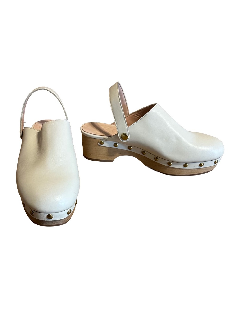 J. CREW BEIGE LEATHER GROMMET STUDDED CONVERTIBLE CLOG SHOES STYLE BAA188 (8.5)